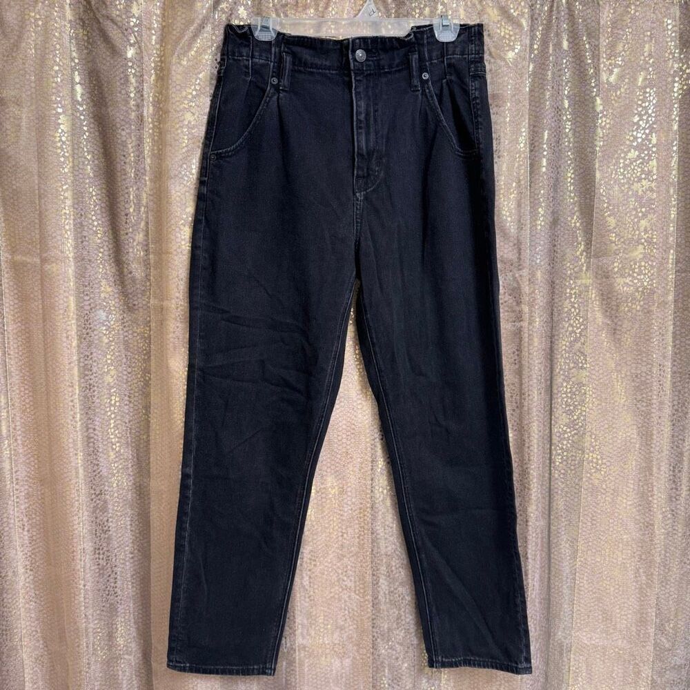 American Eagle Black High Waist Paper Bag Mom Jeans Size 8